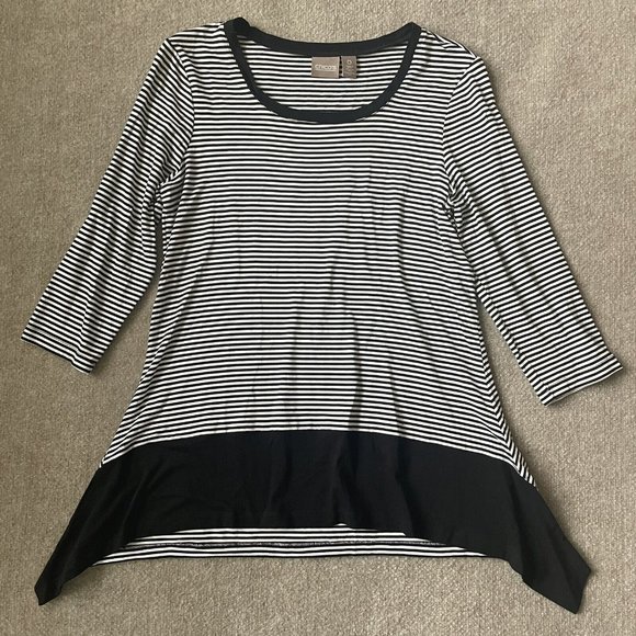 Chico's Tops - Chico's Shirt Womens 0 (Small) Black White Striped Tunic Handkerchief Hem Casual